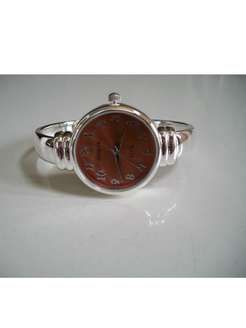 Geneva Silver Bracelet Watch with Brown Dial